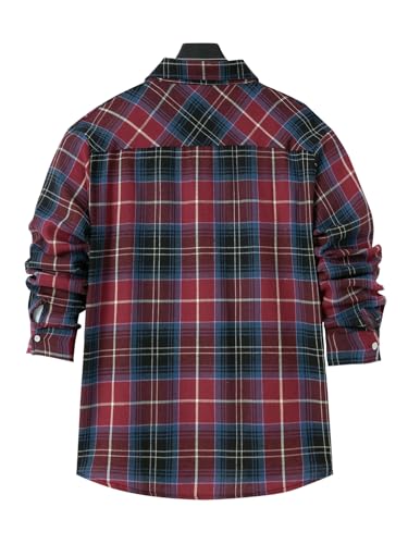 Mens Flannel Button Down Plaid T-Shirts Classic Lapel Casual Shirts Long Sleeve Tops Tees Lightweight Coat Jacket2