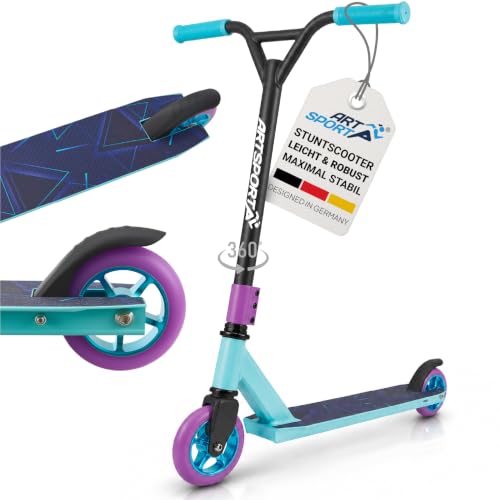 ArtSport Stunt Scooter mit 360° Lenkung, ABEC 9 Kugellager, 100 mm PU Räder & Griptape, Funscooter für Kinder, Stuntscooter Kickscooter Trick Roller