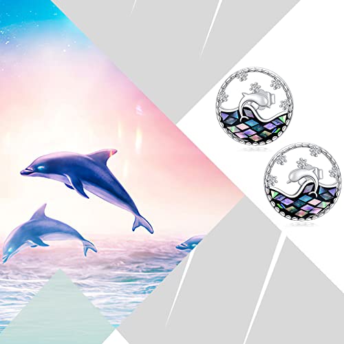 Flpruy Dolphin Earrings 925 Sterling Silver Dolphin Gifts For Women Dolphin Studs Ocean Waves Earrings Natural Shells Jewelry Gifts For Women Girls Mom Girlfriend #TOP5