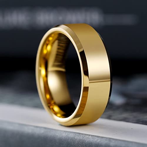 Image of King Will Tungsten Carbide Wedding Band for Men Women-4 /6 /8mm Width 14K Gold Plated Tungsten Wedding Ring Matte Brushed & High Polished Style Comfort Fit Wedding Band Size 6-14