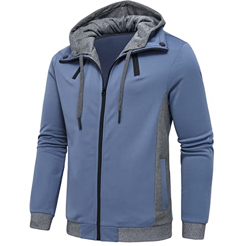 Image of YuKaiChen Men's Hooded Jacket Slim Fit Double Zipper Turtleneck Fleece Hoodie Outerwear