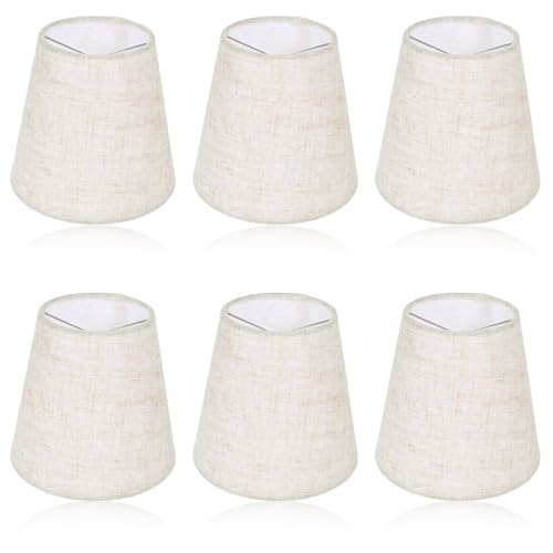 Chandelier Lamp Shades Set of 6, 5 Inch Mini Barrel Lampshades Replacement Small Clip on Linen...