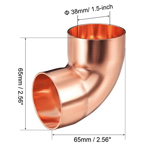Uxcell 38Mm/1.5-Inch Id 90 Degree 1.2Mm Thick Copper Elbow Short-Turn Copper Pipe Fitting Connector For Plumbing 2Pcs #TOP1