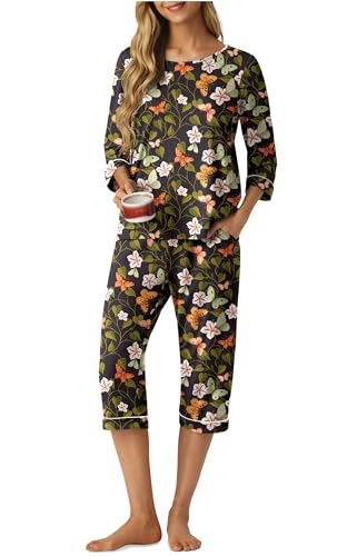 Image of PrinStory Womens Pajama Sets Capri Pjs Soft Lounge Sets XS-4XL