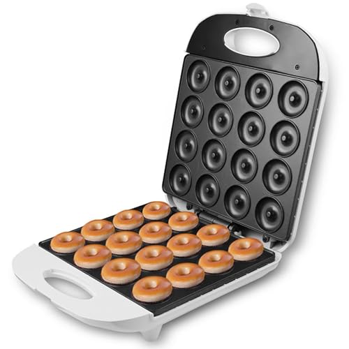 Máquina para hacer donuts eléctrica comercial, platos antiadherentes, temporizador LCD y termostato ajustable para mini gofres, máquina de desayuno perfecta para el hogar y la cafetería