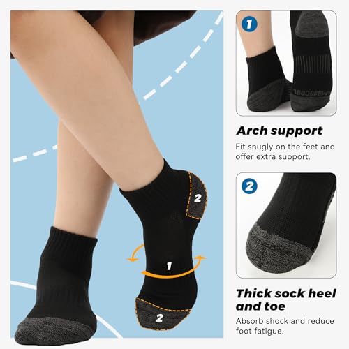 BAMBOO COOL Men's Ankle Socks Athletic Low Cut Heel Tab Cushioned Moisture Wicking, Running Arch Support Breathable, 6 Pack Black3