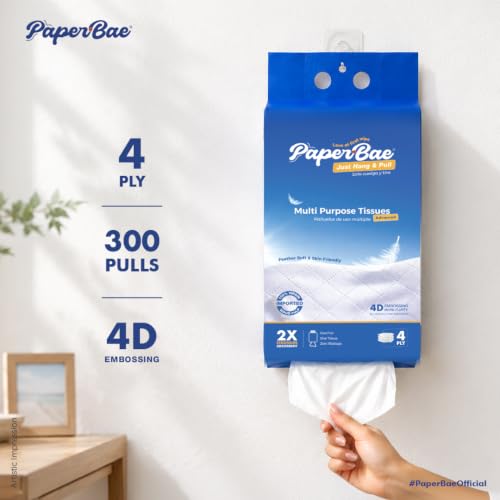 Image of IMPORTED Paperbae Advance Multi-Purpose Hanging Tissues, 4-Ply, 300 Pulls | Hang & Pull Design | 4D Embossed Texture | 100% Virgin Wood Pulp | 2X Stronger & Highly Absorbent