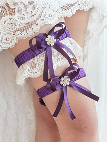 Rhinestones Garter Set For Bride Butterfly Garters Wedding Garter Set Lace S87 (Purple) #TOP2