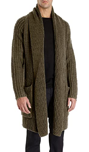 Runcati Gilet en tricot pour homme à col châle long Pull épais en tricot pour l'automne et l'hiver Veste en tricot à col montant à l'avant, Vert, XL