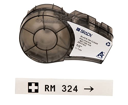 Brady Cinta Etichettante Polypropilene per M210, M211 – Etichette per Códigos a Barre e Laboratorio – Nero su Trasparente (12,70 mm x 6,4 m) – M21-500-430