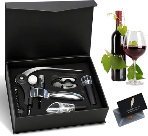 Cavatappi,Set Apribottiglie,Set 5 Accessori per Vino da Sommelier,Apribottiglie Manuale,Scatola di Accessori per Il Vino Set Regalo,Set di cavatappi per gli amanti del vino
