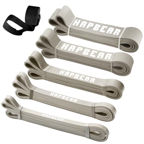 HAPBEAR Bandas Elásticas de Resistencia, Fitness Set de 5, Cintas Musculación con Anclaje de Puerta para Yoga, Pilates