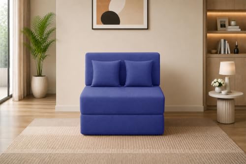 Image of Los Angeles Foldable One Seater Sofa Cum Bed, Sofa Bed 3 X 6 Feet Jute Fabric Washable Cover- Including Cushion Perfect for Living Room & Office, Guest Room - Blue Color