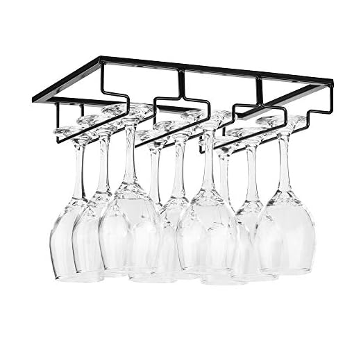 Wine Glass Rack - Under Cabinet Stemware Wine Glass Holder Glasses Storage Hanger Metal Organizer for Bar Kitchen Black