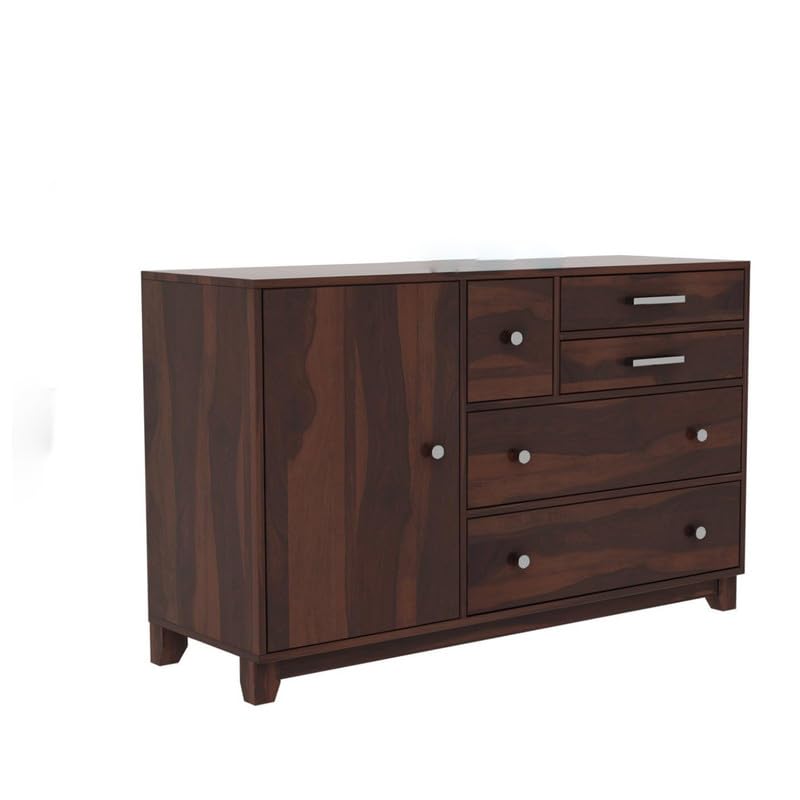 Image of Amazon Brand - Solimo Solid Sheesham Wood Karen Sideboard Cabinet with 4 Drawers & 2 Doors | Multipurpose Wooden Storage Organizer for Living Room, Bedroom, Kitchen, Office & Home (Walnut Finish)