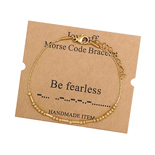 Image of JoycuFF Inspirational Morse Code Bracelets for Women Silver Beads Jewelry Encouragement Mantra Gifts for Her