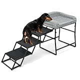 Veehoo Dog Window Perch with Stairs, Fluffy Plush Seatmate Chairs with Folding Dog Steps for Bed, Dogs High Chair for Office, Window or Bedside, CWC2526CP