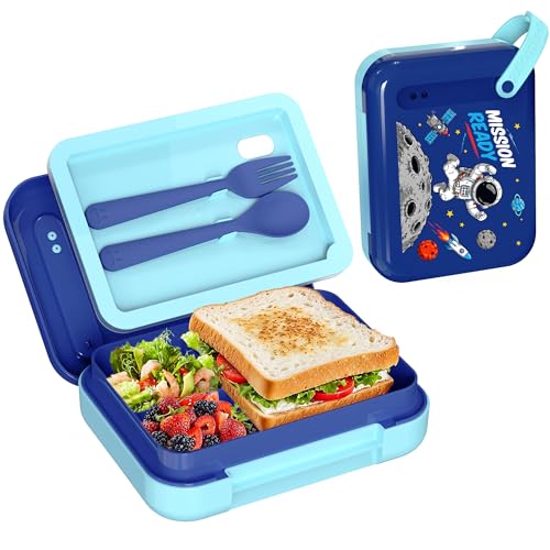 Image of Kids Bento Lunch Box for Boys & Girls - 4-Compartment Leak-Proof Lunch Container with Hidden Silicone Handle, Lightweight, BPA-Free, 855ml for School & Travel (Astronaut)