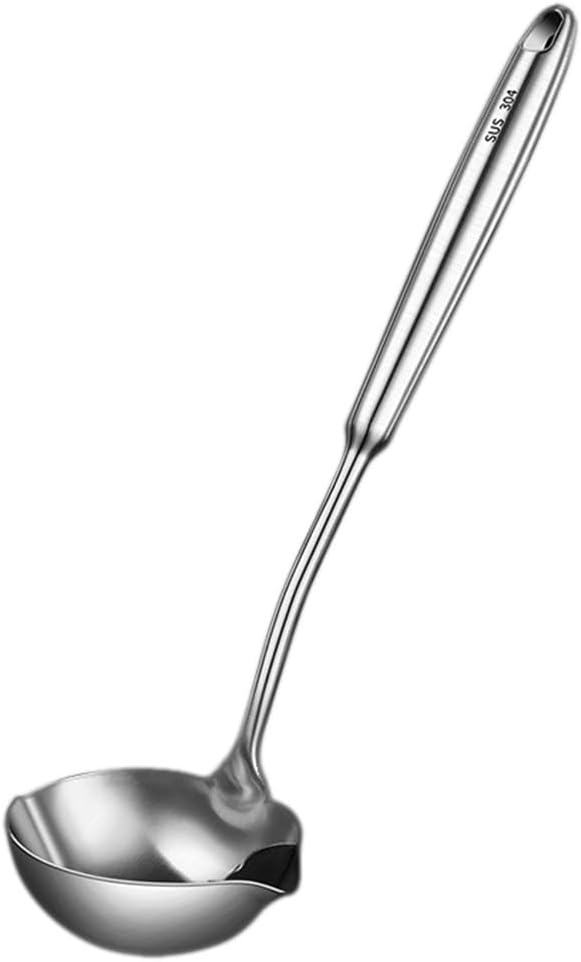BESTOYARD Oil Filter Spoon 13.38 Inch Stainless Steel Soup Ladle with Long Handle and Strainer for Hot Pot Cooking Grease Separator Dishwasher Safe