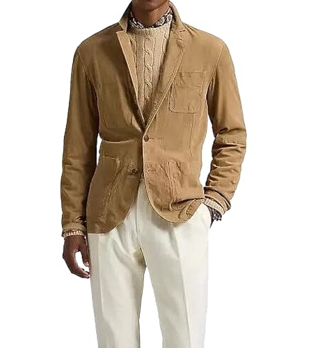 Men's Classic Suede Leather Blazer Sport Jacket - 2 Button Closure Coat Style Single Breasted Blazer for Men