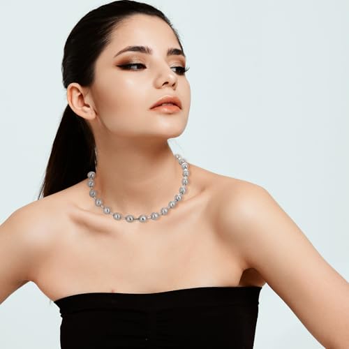 Y2k Aesthetic Emo Silver Beaded Chain Necklace, Ball Chain Necklace for Women, Grunge Necklaces, Punk Necklaces for Men, Halloween Jewelry Gifts3