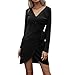 MNRIUOCII Col en V avec pull irrégulier robe femme en forme de robe noire pour femme avec tête fixe robe rose vieux femme courte, Noir , XL