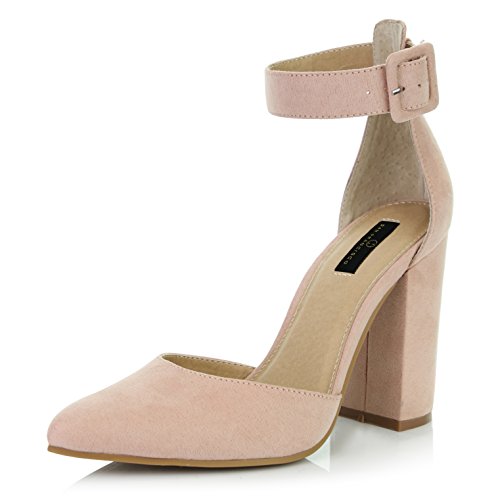 DailyShoes Women's Fashion Pointed Toe Chunky Ankle Strap Buckle High Heels Shoes
