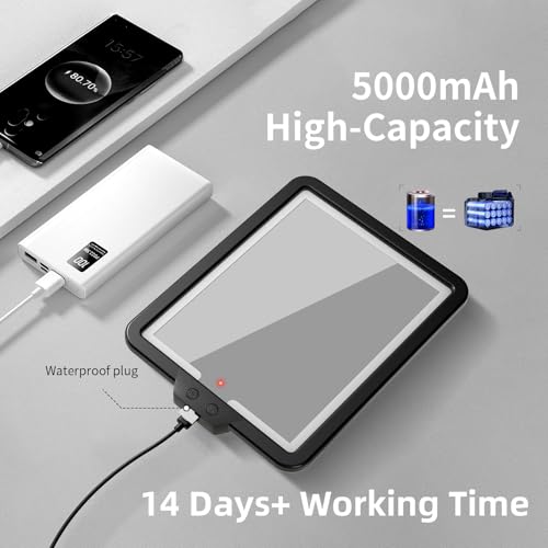Suupvaor Lighted Shower Mirror Fogless For Shaving, Heated Fog Free Large 9.5*7Inch 3 Color Modes Dimming Shower Shaving Mirror With Light, Rechargeable Anti-Fog Shower Mirror With Storage Tray & Razor Holders thumb #5