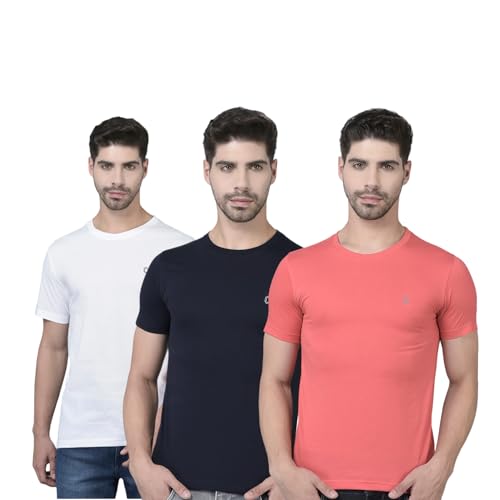 Image of Dollar Super Combed Cotton Mens Pack of 3 Solid T-Shirt