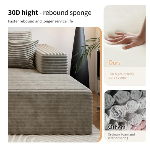 Image of 107.5 inch Cloud Modular Sectional Sofa Couch with L-Shape Chaise,Modern Minimalist Upholstered Couches for Living Room Bedroom,Deep Seat Corner Couch,No Assembly Required (Camel,Right Facing Chaise)