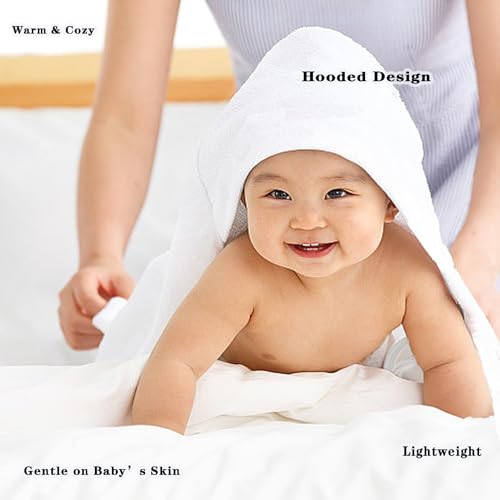 Image of Baby Hooded Bath Towel 31.5 inchx31.5 inch Ultra Absorbent Soft Coral Fleece, for Newborn Infant Toddler Up to 3 Years, Unisex Bathrobe Blanket for Boys & Girls 2PCS(Snow-White)