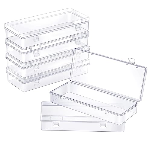 ZORRITA 6 Pack Small Plastic Storage Containers with Hinged Lids, Rectangle Clear Plastic Boxes for Beads, Jewelry, Game Pieces and Crafts Items (6.1 x 2.36 x 1.1 Inch)