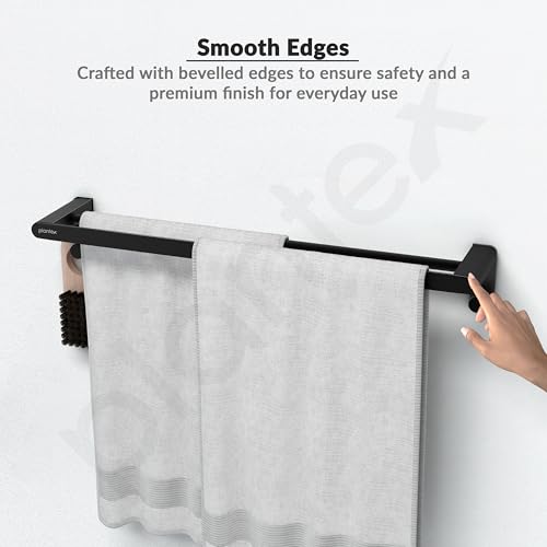 Image of Plantex Space Aluminium Dual Towel Rod for Bathroom /Towel Holder with Hooks /Bathroom Towel Holder /Towel Stand /Bathroom Accessories (Black) Pack of 1