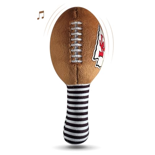 Image of Kansas City Chiefs Plush Football Rattle by Smilo - Officially Licensed NFL Baby Rattle Toy - Soft Baby Rattle with Bell - for Babies and Toddlers from 3 Months