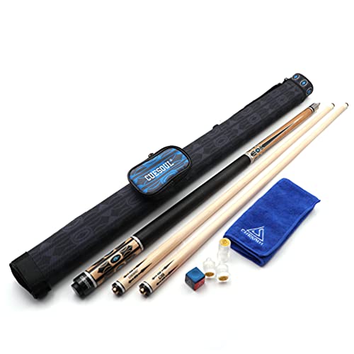 CUESOUL 58"19oz DSメイプルプールキュースティックセット、シャフト2本＋タップ13mm＋ハードキューケース1個(CSPC-TR201)