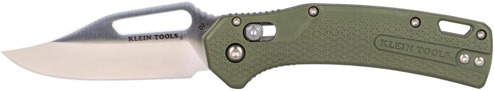 Klein Tools OGK002GNT KTO Resurgence Pocket Knife, D2 Tool Steel Clip Point Blade, Green Handle Utility Knife for Hunting, Hiking