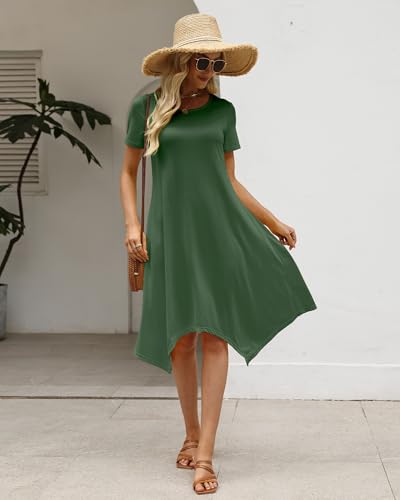 Image of COSSEN Women's 2026 Summer Midi Dress Crew Neck Short Sleeve