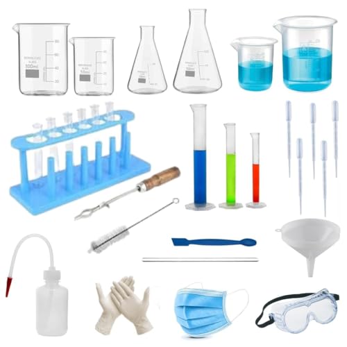 Image of 30-Piece Chemistry Lab Kit | Borosilicate Glass Laboratory Set with Beakers, Flasks, Measuring Cylinders & Test Tubes for Students & Labs