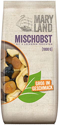 Maryland Mischobst 1kg Vorratspackung - Mit getrockneten Apfelringen, Pflaumen, Aprikosen, Birnen und Pfirsichen im Großbeutel - Veganes Trockenobst, perfekt zum Snacken (1 x 1kg) Cover