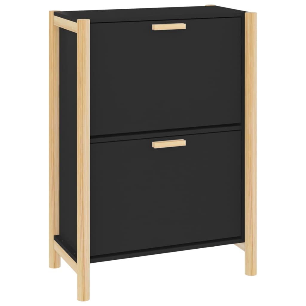 Scarpiera Nero Legno Ingegneria 57,5x33x80 cm | Piedino in legno massello, ampio spazio di archiviazione, piano decorativo, manuale di montaggio incluso