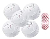 Jeising GS506 G 5er Set Rauchmelder/Brandmelder/ 10 Jahre Batterie KRIWAN zertifiziert EN14604 inkl. 5 x Magnetbefestigung 3M Premium selbstklebend