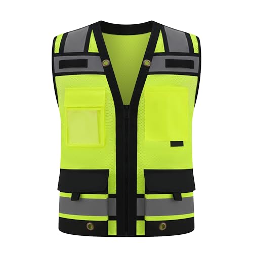 Image of Gasoline Class 2 High Visibility Reflective Safety Vests Women & Men | With 15 Pockets And Zipper Front,Meets Ansi /Isea Standards