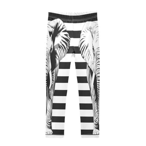 White Black Stripes Elephant Girls Casual Leggings for Kids Printed Long Pant Bottoms Stretch and Soft