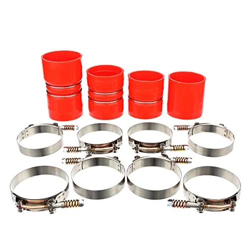 Heavy Duty Silicone Intercooler Boot and Clamp Kit Compatible with 2008 2009 2010 Ford 6.4 Powerstroke F250 F350 Intercooler Boot Kit Diesel Resistance to Heat, Pressure, Fuel, and Oil (red)