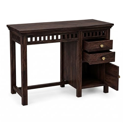 Image of SONA ART & CRAFTS Sheesham Wood Study Table for Home | Wooden Study Table with Side Storage Shelf | Multi Purpose Computer Desk for Writing | DIY Laptop Table for Study Room & Office | Walnut Finish