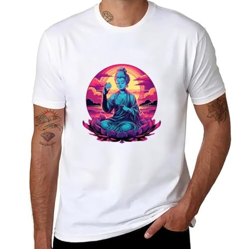 T-shirt blanc Quan Yin en coton pour homme idéal pour le yoga et la détente