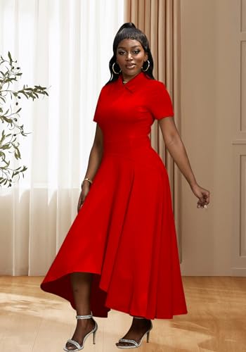 Image of Famnbro Womens Vintage Dress Casual 1950s Short Sleeve A-Line Work Church Business Party Elegant Dresses