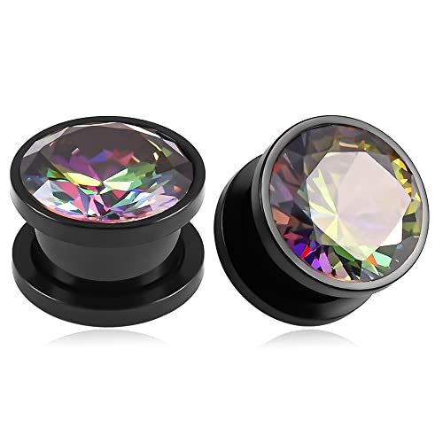 Vankula Ecarteur Oreilles Plug Tunnels Jauges Bouchons D'oreille Zircon en Acier Inoxydable étirement extenseur Piercing 6mm à 25mm (16mm(5/8"), Noir) Cover
