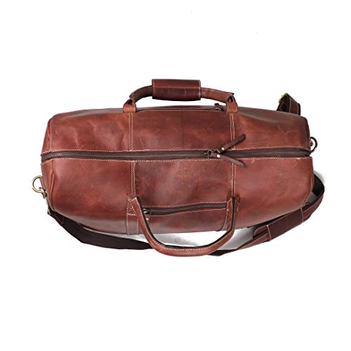 Leather Castle Genuine Vintage Men’s Duffel Sports Gym, Travel, Carry-on Luggage Bag, Hickory Brown