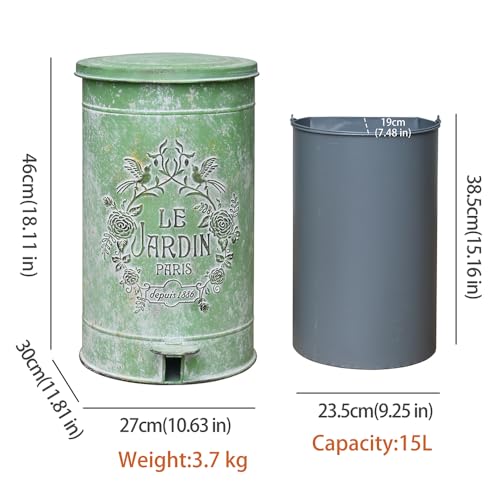 Image of Dog Poop Trash Can with Lid-15L /4Gal,Commercial Outdoor Retro Metal Garbage Can with Foot Pedal,Perfect for Shopping Mall,Office,Pets Park,Backyard